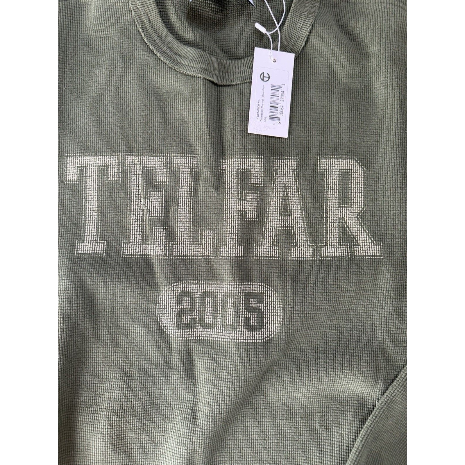 Telfar 2005 Logo Waffle Thermal Long Sleeve Crewneck Olive Green M/L Unisex Nwt — image 2 of 7